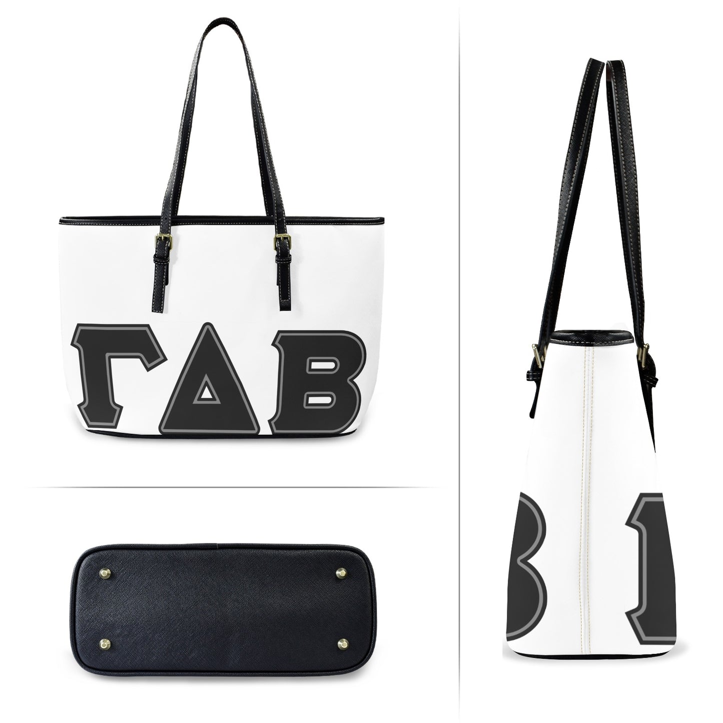 White Gamma Delta Beta Leather Tote Bag-Large