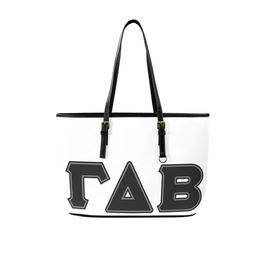 White Gamma Delta Beta Leather Tote Bag-Large