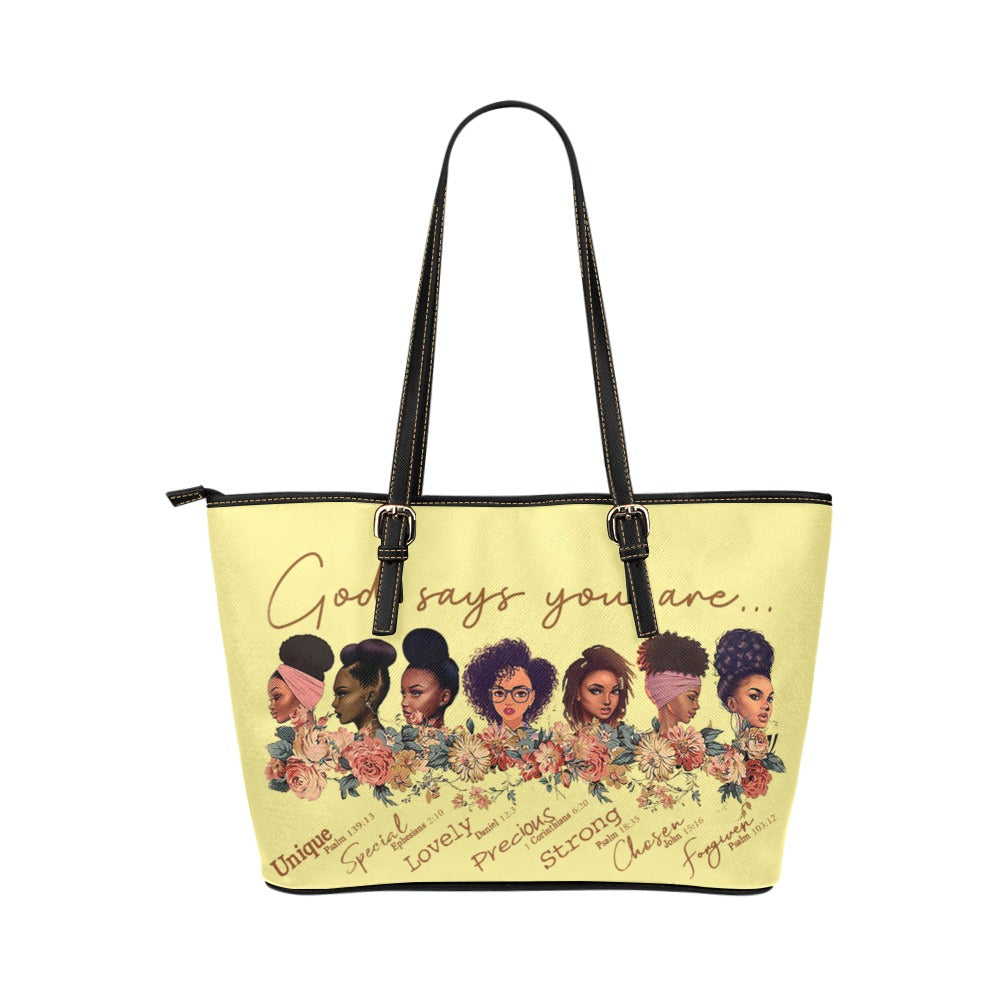 God says Leather Tote Bag