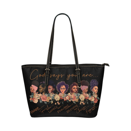 God says Leather Tote Bag